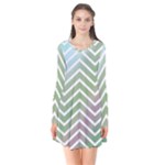 Ombre Zigzag 02 Long Sleeve V-neck Flare Dress