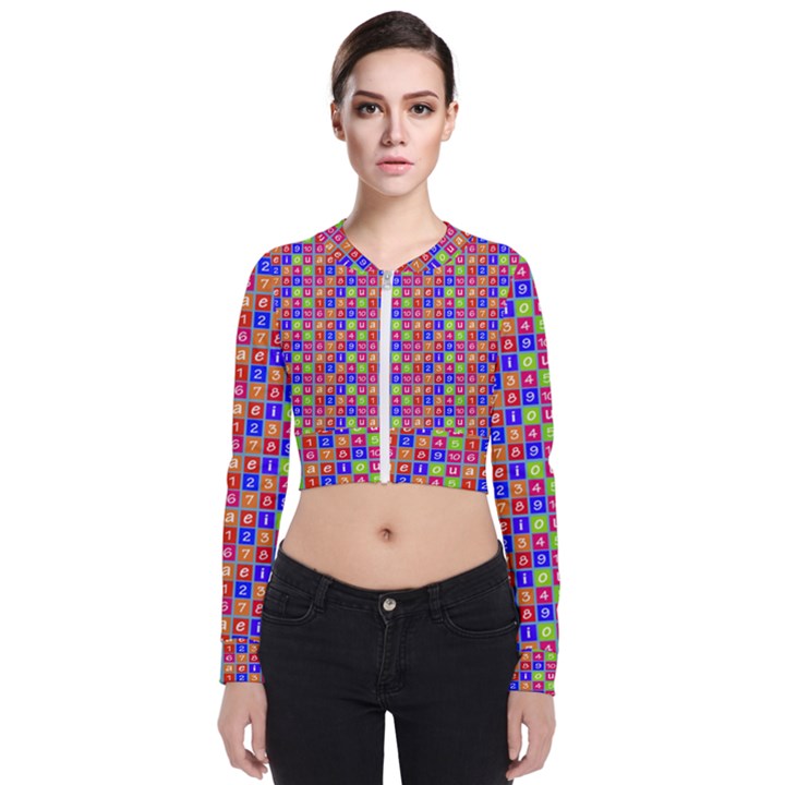 Numbers And Vowels Colorful Pattern Zip Up Bomber Jacket