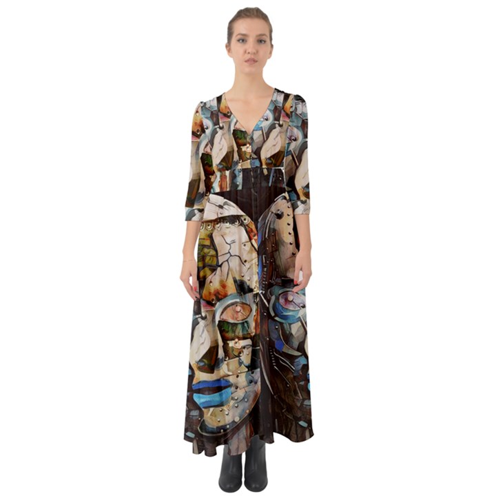 Robot Cyborg Cyberpunk Automation Button Up Boho Maxi Dress