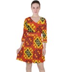 Squares and other shapes pattern                                                  Quarter Sleeve Ruffle Waist Dress