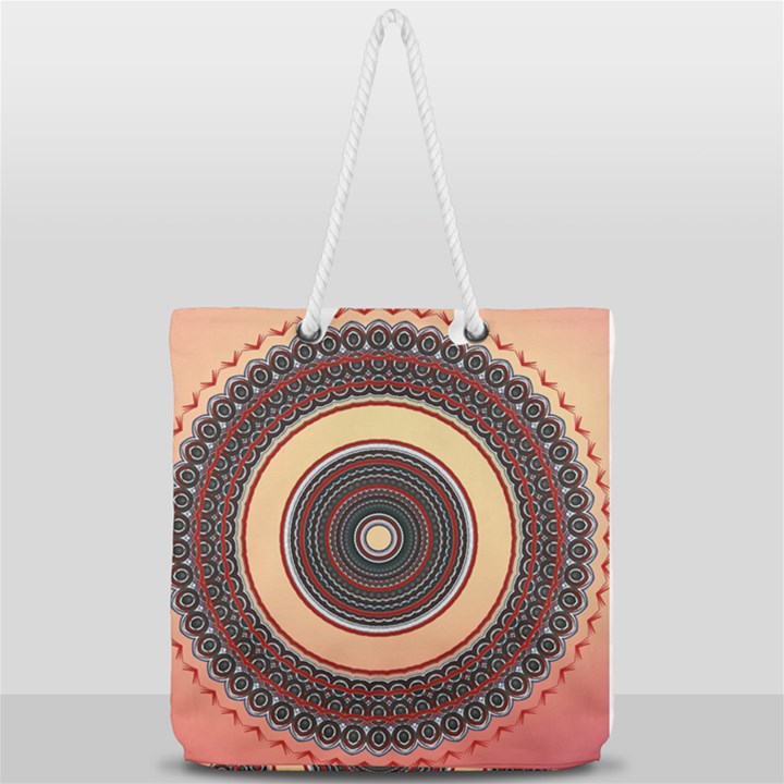 Ornamental Shape Concentric Round Full Print Rope Handle Tote (Large)
