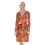 Random Colored Light Swirls Long Sleeve Velvet Front Wrap Dress
