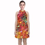 Random Colored Light Swirls Velvet Halter Neckline Dress 