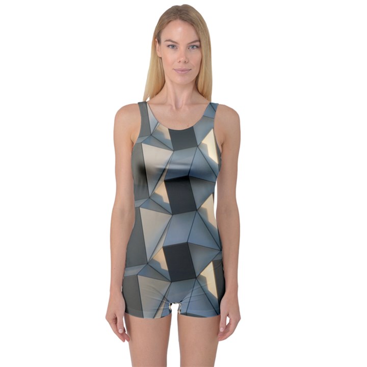 3d Pattern Texture Form Background One Piece Boyleg Swimsuit