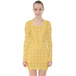 Pattern Background Texture Yellow V-neck Bodycon Long Sleeve Dress