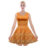 Gradient Orange Festive Turkey Party Print Velvet Skater Dress