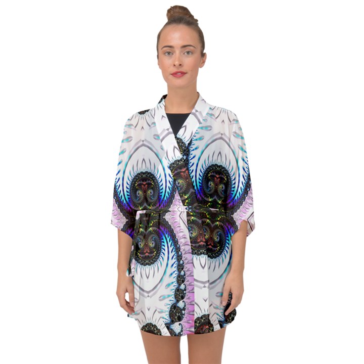 Pattern Texture Fractal Colorful Half Sleeve Chiffon Kimono