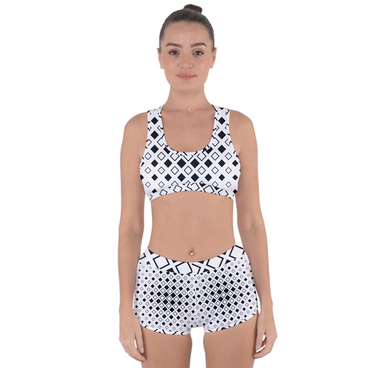 Square Diagonal Pattern Monochrome Racerback Boyleg Bikini Set