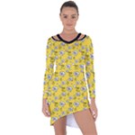 No Step On Snek DO NOT bubble speech Pattern yellow background Meme Asymmetric Cut-Out Shift Dress