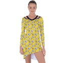 No Step On Snek DO NOT bubble speech Pattern yellow background Meme Asymmetric Cut-Out Shift Dress View1
