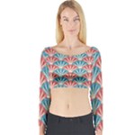 Seamless Patter Peacock Feathers Long Sleeve Crop Top