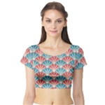 Seamless Patter Peacock Feathers Short Sleeve Crop Top