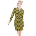 Tile Background Image Pattern Green Button Long Sleeve Dress View1