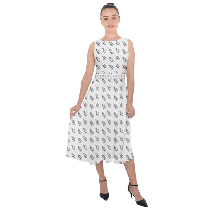 Leaves Plot Background Midi Tie-Back Chiffon Dress