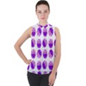 Kawaii Grape Jam Jar Pattern Mock Neck Chiffon Sleeveless Top View1