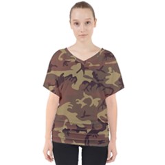 Camo Dark Brown V-neck Dolman Drape Top