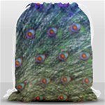 Peacock Feathers Colorful Feather Drawstring Bag (Large)
