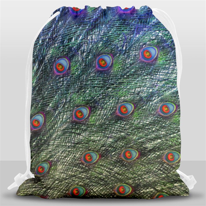 Peacock Feathers Colorful Feather Drawstring Bag (Large)