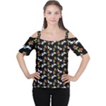 Lamb Pattern Black Cutout Shoulder Tee