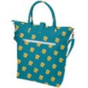 Toast With Cheese Funny Retro Pattern Turquoise Green Background Buckle Top Tote Bag View2