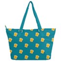 Toast With Cheese Funny Retro Pattern Turquoise Green Background Full Print Shoulder Bag View2