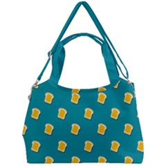 Toast With Cheese Funny Retro Pattern Turquoise Green Background Double Compartment Shoulder Bag