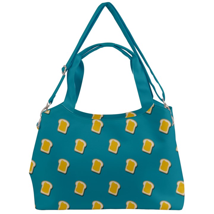 Toast With Cheese Funny Retro Pattern Turquoise Green Background Double Compartment Shoulder Bag