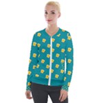 Toast With Cheese Funny Retro Pattern Turquoise Green Background Velour Zip Up Jacket