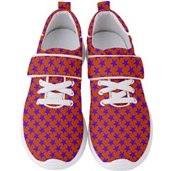 Purple Stars Pattern On Orange Men s Velcro Strap Shoes