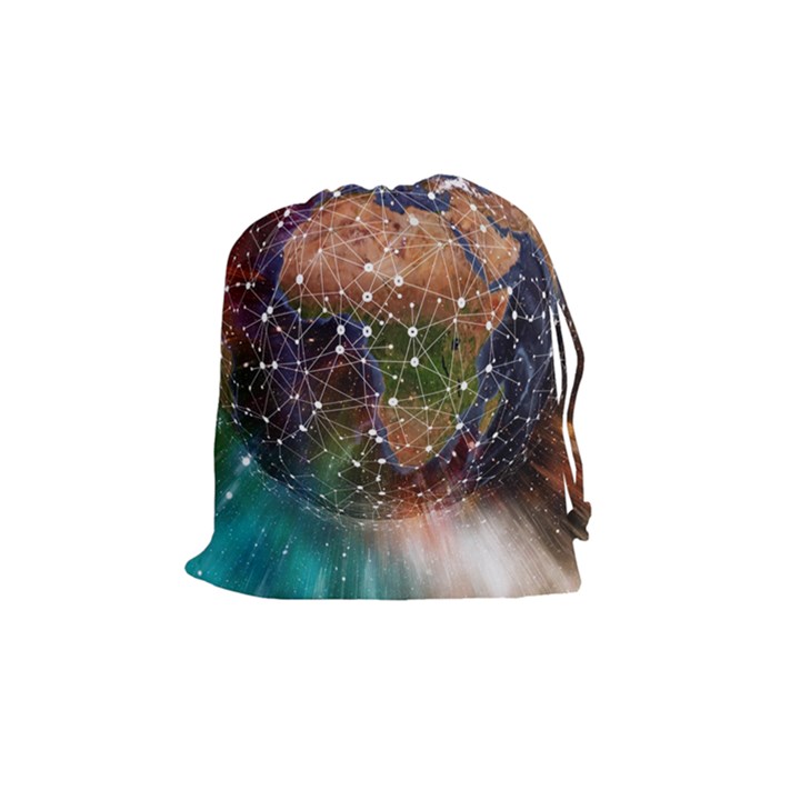 Network Earth Block Chain Globe Drawstring Pouch (Medium)
