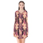 Seamless Pattern Plaid Long Sleeve V-neck Flare Dress