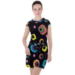 Abstract Background Retro Drawstring Hooded Dress