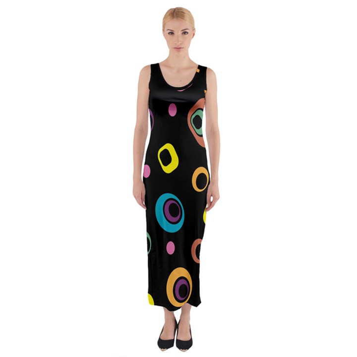 Abstract Background Retro Fitted Maxi Dress