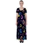 Abstract Background Retro High Waist Short Sleeve Maxi Dress