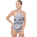 Lines Abstract Distorted Texture High Neck One Piece Swimsuit View1