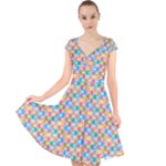 Seamless Pattern Background Abstract Cap Sleeve Front Wrap Midi Dress