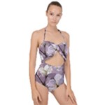 Peach Blossom Seamless Pattern Vector Scallop Top Cut Out Swimsuit