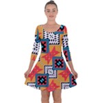 Shapes on a brown background pattern              Quarter Sleeve Skater Dress