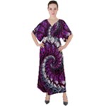 Fractal Background Swirl Art Skull V-Neck Boho Style Maxi Dress