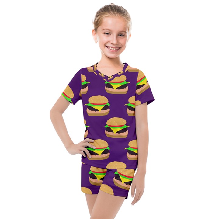 Burger Pattern Kids  Mesh Tee and Shorts Set