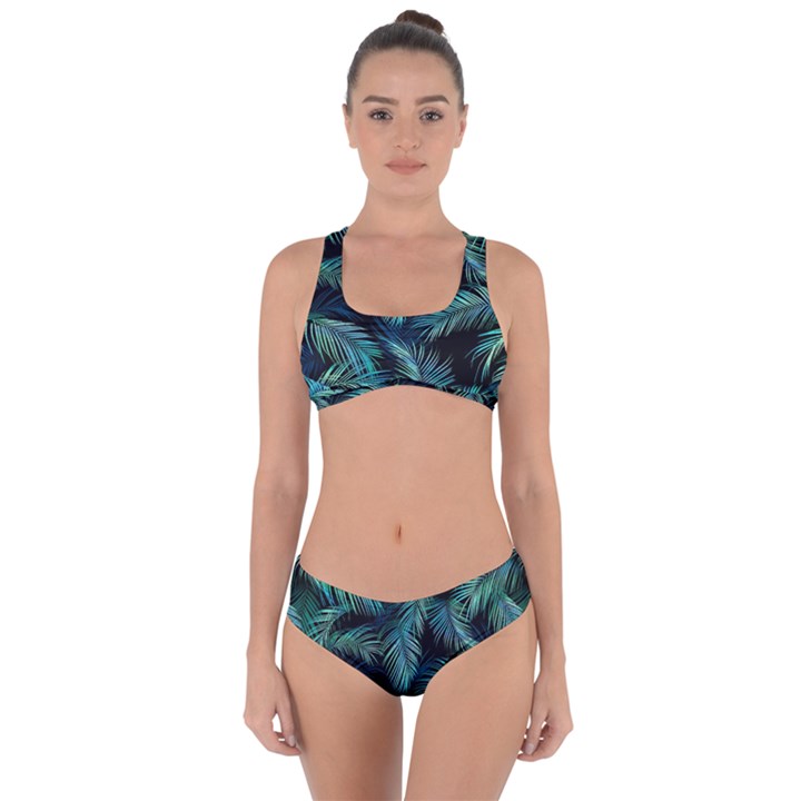 Palms Pattern Design Criss Cross Bikini Set