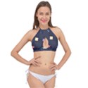Memphis Pattern With Geometric Shapes Cross Front Halter Bikini Top View1