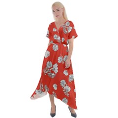 Foral Print Cross Front Sharkbite Hem Maxi Dress