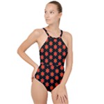 Flower Pattern Pattern Texture High Neck One Piece Swimsuit