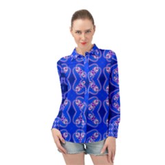 Seamless Fractal Blue Long Sleeve Chiffon Shirt