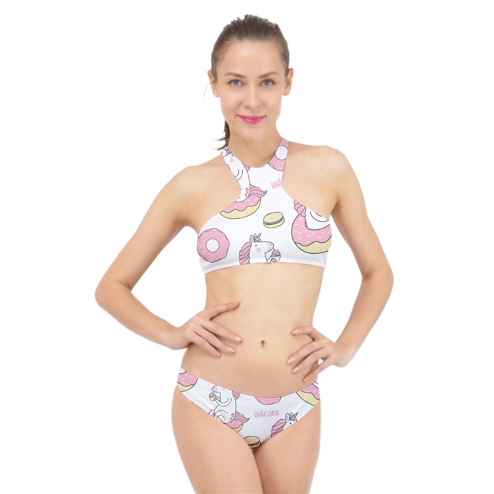 Unicorn Seamless Pattern Background Vector (1) High Neck Bikini Set
