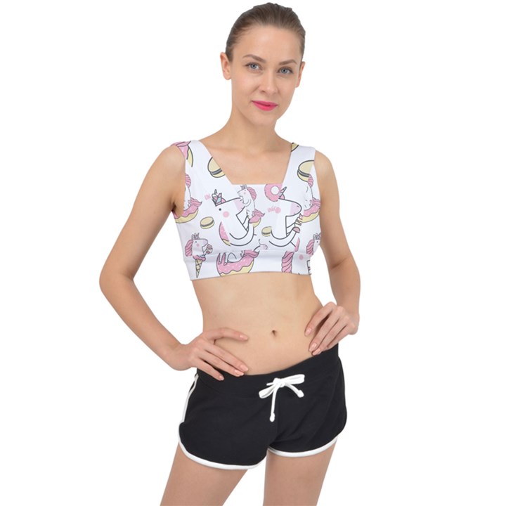 Unicorn Seamless Pattern Background Vector (1) V-Back Sports Bra