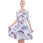 Cute Unicorns With Magical Elements Vector Quarter Sleeve A-Line Dress
