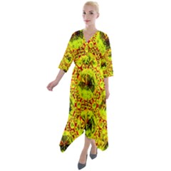 Cut Glass Beads Quarter Sleeve Wrap Front Maxi Dress