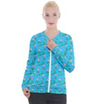 Carnation Pattern Blue Casual Zip Up Jacket